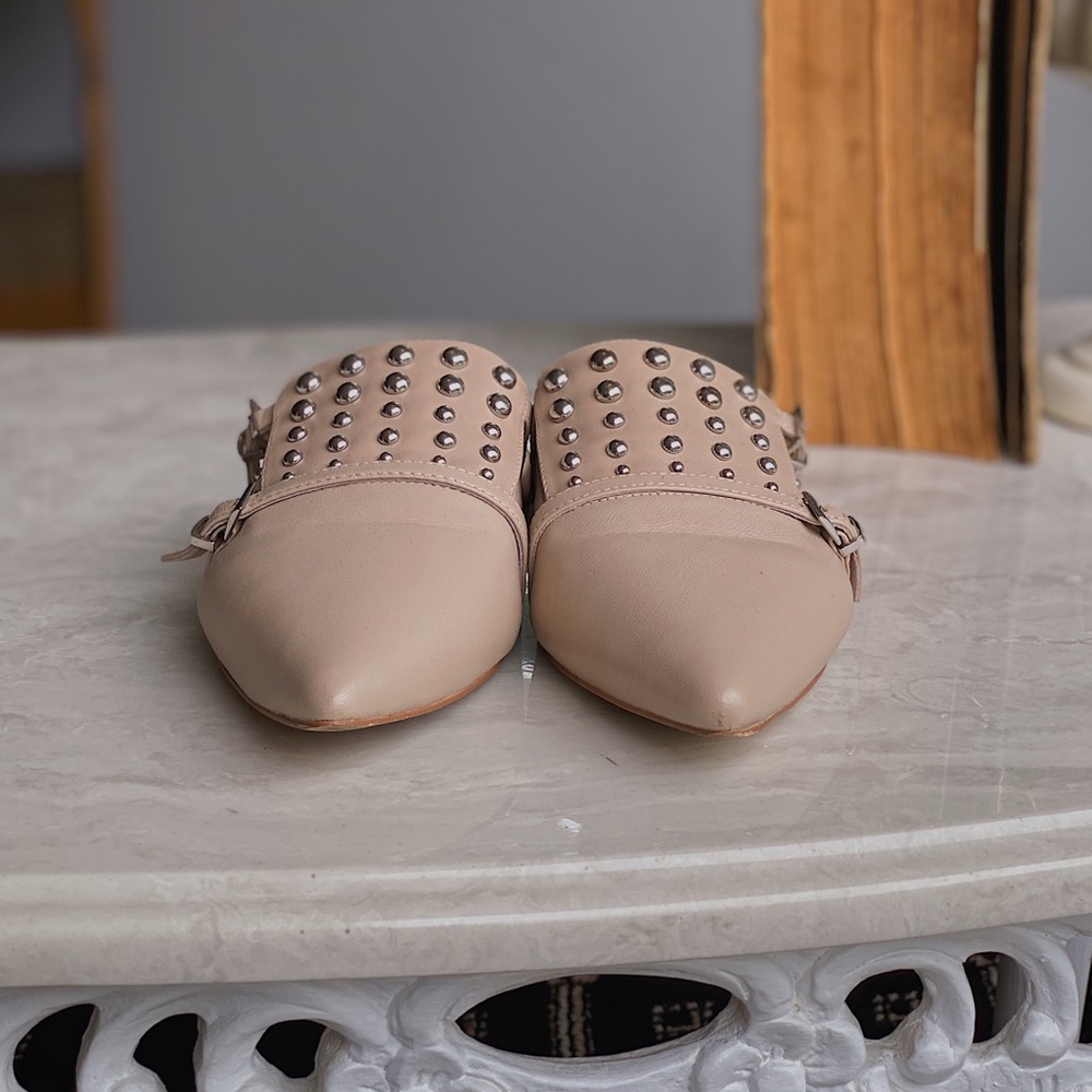 Italian leather pointed studded mules